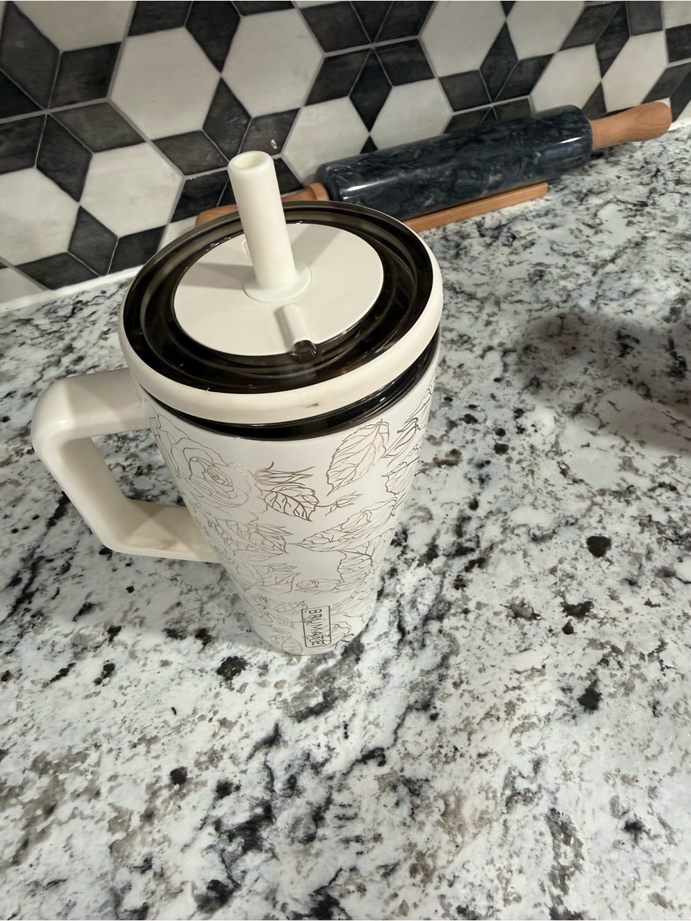 Brumate White Floral Insulated Travel Mug with Handle - Picture 2 of 7